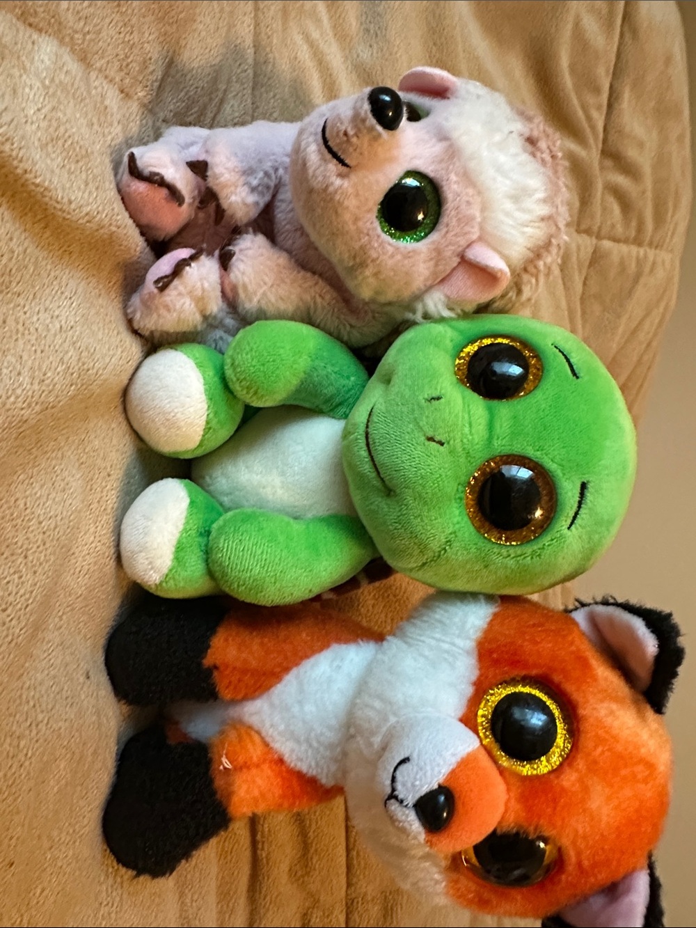 Ty Plush Trio - Green Turtle, Orange Fox & Pink Hedgehog
